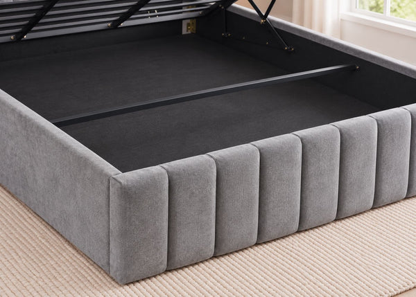 Heavy Duty Grey Ottoman Bed Chenille Footboard