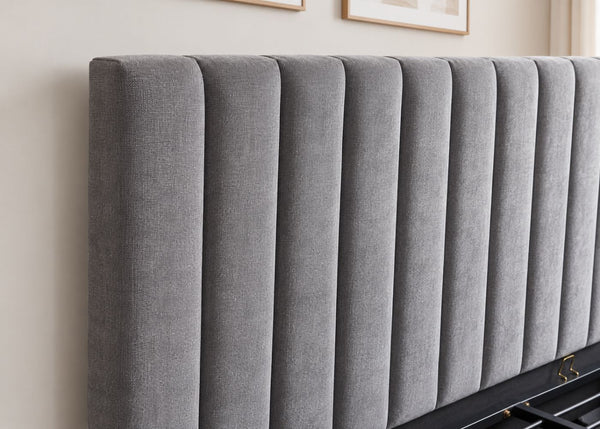 Heavy Duty Grey Ottoman Bed Chenille Headboard with Vertical Lined Pattern