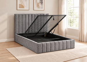Double Heavy Duty Grey Ottoman Bed with Reinforced Tubular Slats