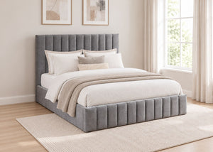 Heavy Duty Grey Ottoman Bed in Chenille Fabric with Bedding