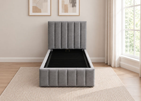 Heavy Duty Single Ottoman Bed with Reinforced Tubular Rods | Grey