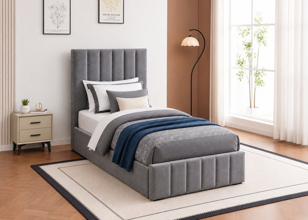 Heavy Duty Grey Ottoman Bed in Single Size 