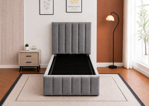 Heavy Duty Single Ottoman Bed with Reinforced Tubular Rods | Grey