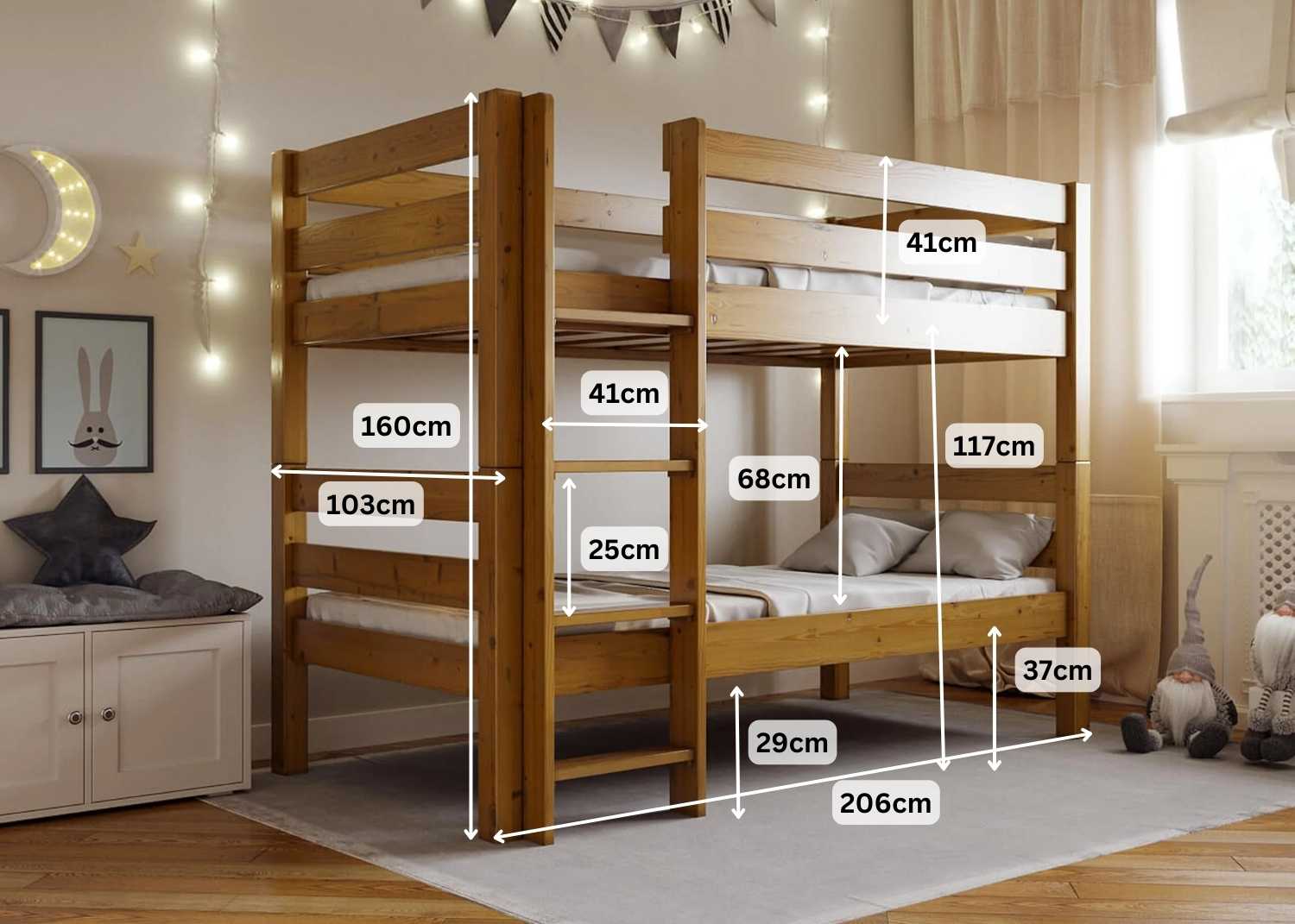 Extra Strong Wooden Bunk Bed with Thick Slats | Reinforced Beds