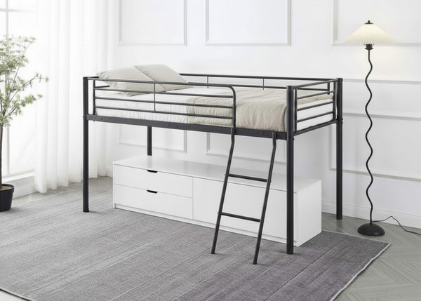 Harpley Bed frame with mattress and underbed chest finished in black