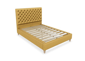 Harriet Fabric Bed, Finished in Flat Weave Ochre Yellow