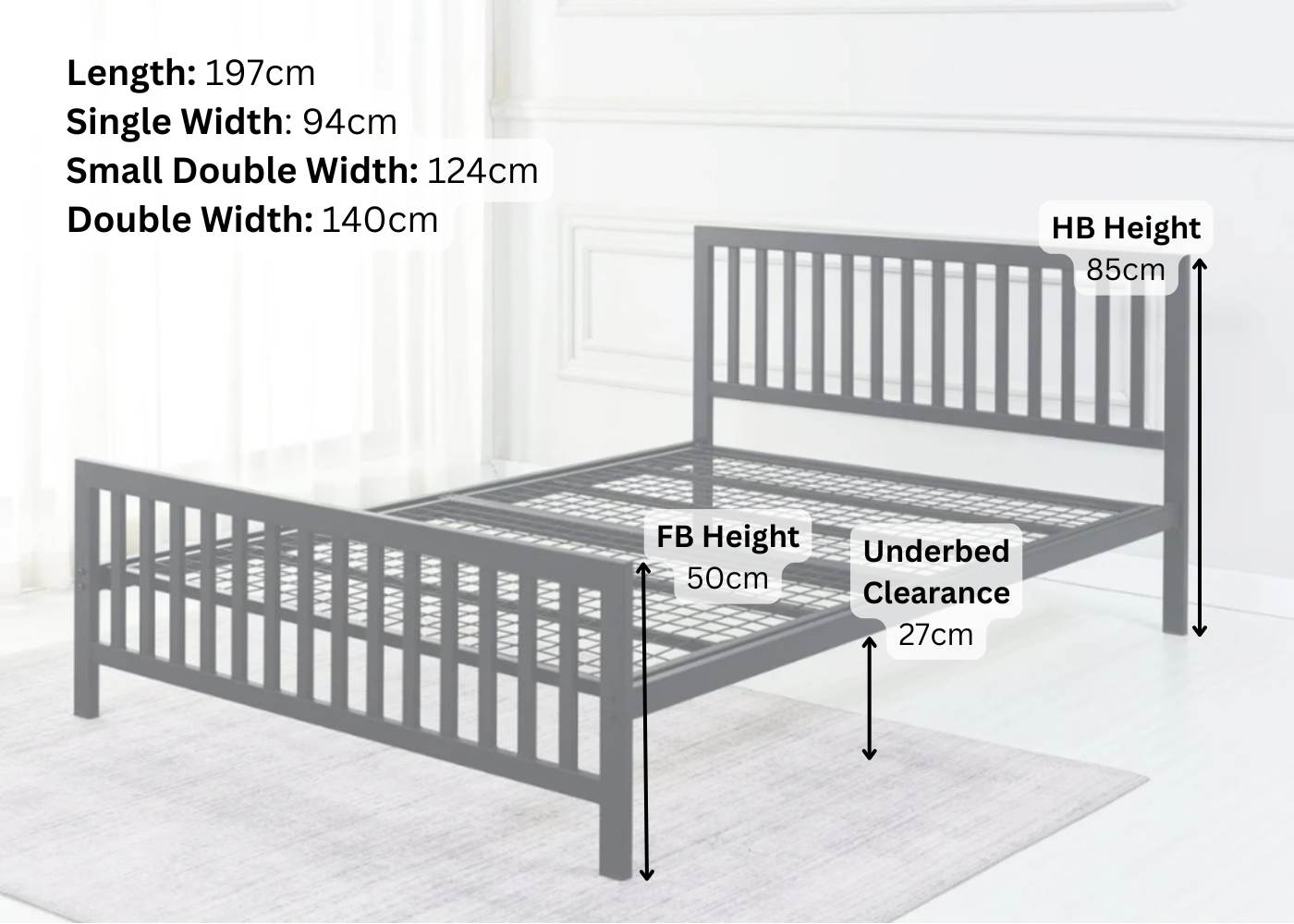 Holkham Metal Bed Frame Dimensions