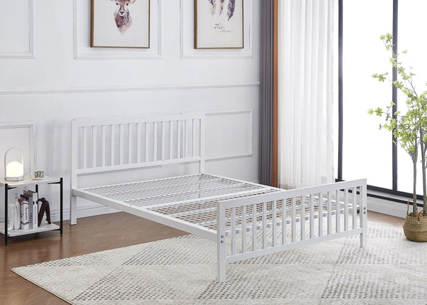 Modern Vertical Bar Design Metal Bed Frame with Strong Mesh Base, in White