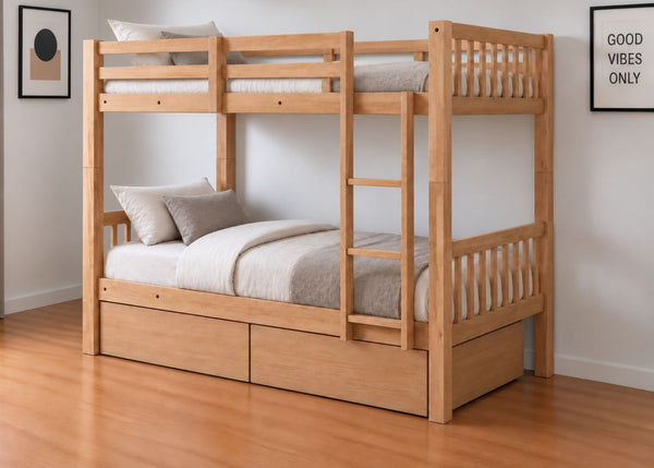 Kelling Oak Wooden Bunk with 2 Wooden Storage Drawers