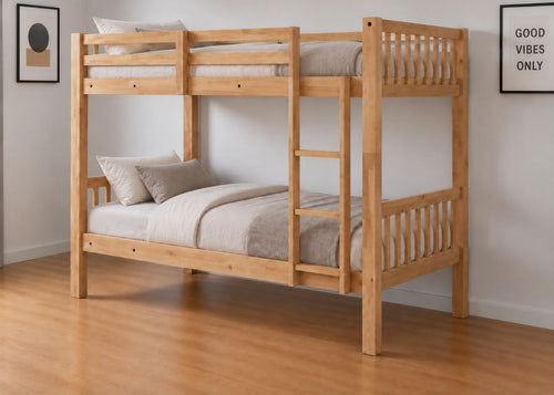 Kelling HD Bunk Bed in Oak finish, with Mattresses (Universal Ladder)