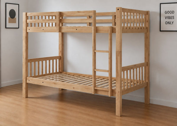 Kelling HD Bunk Bed in Oak Finish, with Solid 22mm Slats (Universal Ladder)