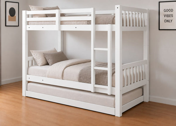 Kelling White Wooden Bunk with Trundle and Mattress