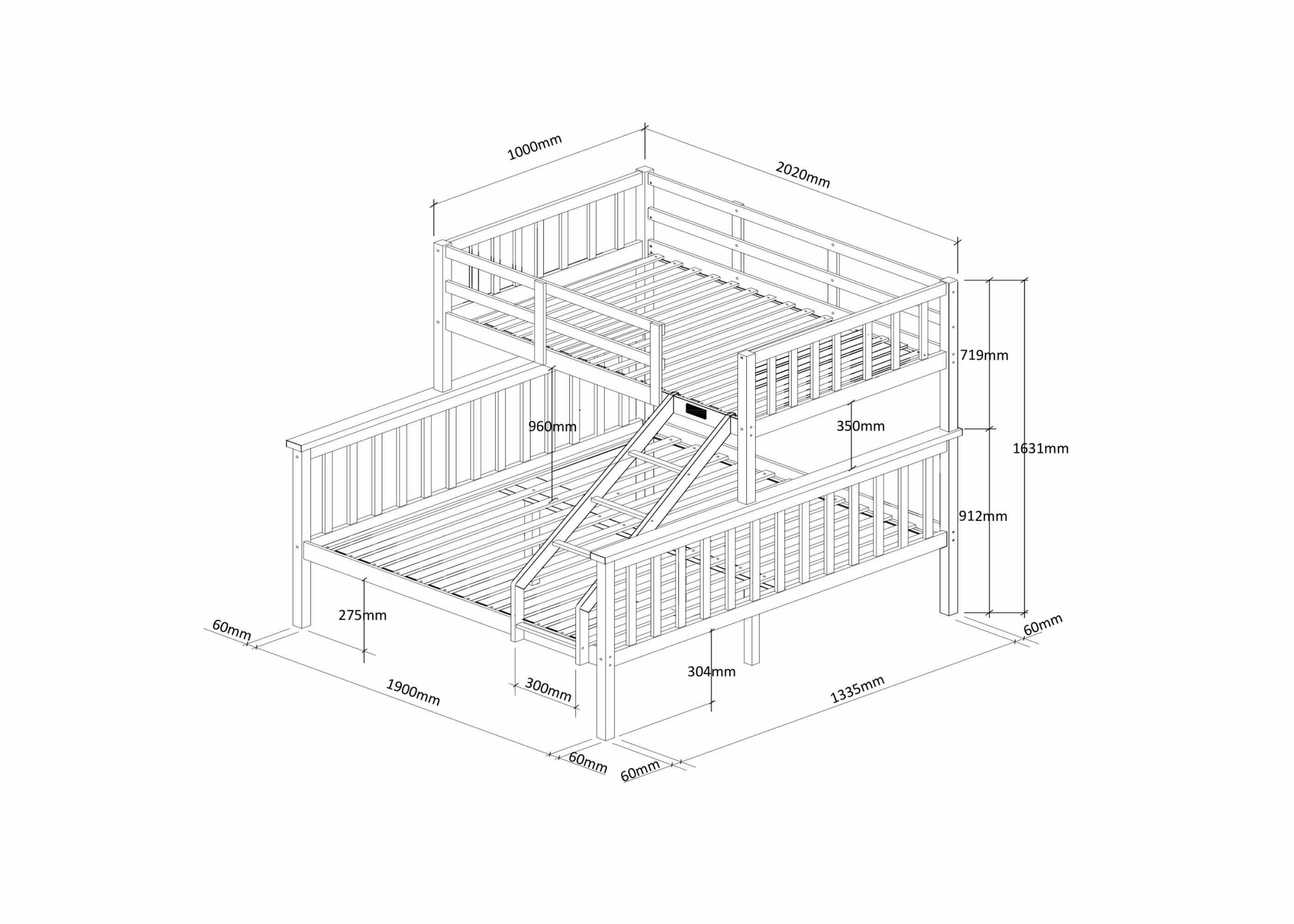 Wooden Triple Bunk Bed | Kelling Bunk | Reinforced Beds