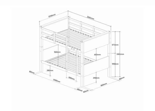 Langham Wooden Bunk Bed Dimensions