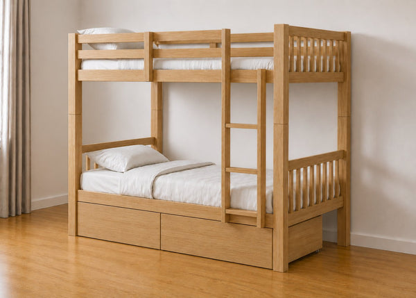 Kelling Oak Wooden Bunk with 2 Wooden Storage Drawers