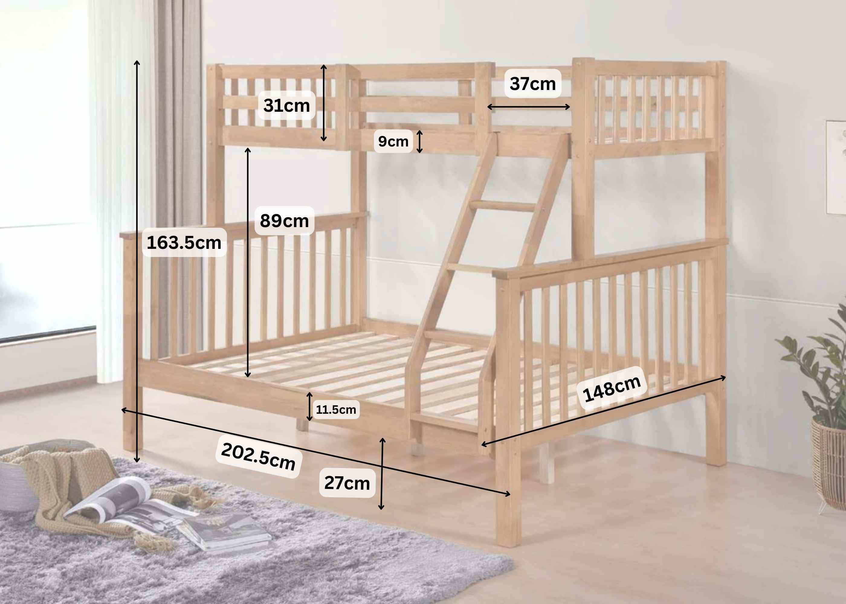 Triple Bunk Bed Dimensions Birlea Nexus Triple Bunk Bed