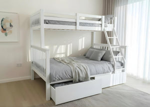 Kelling Triple Bunk Bed in White, with Mattresses and Underbed Storage Drawers