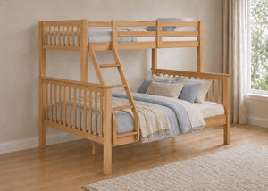 Kelling Triple Bunk Bed in Oak, with Mattresses and Universal Ladder