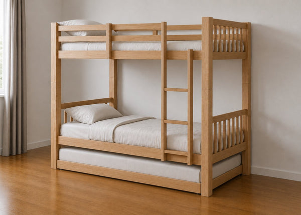 Kelling Oak Wooden Bunk with Trundle and Mattress