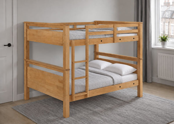 Langham Wooden Quad Bunk with Mattresses in Oak Finish (Universal Ladder)