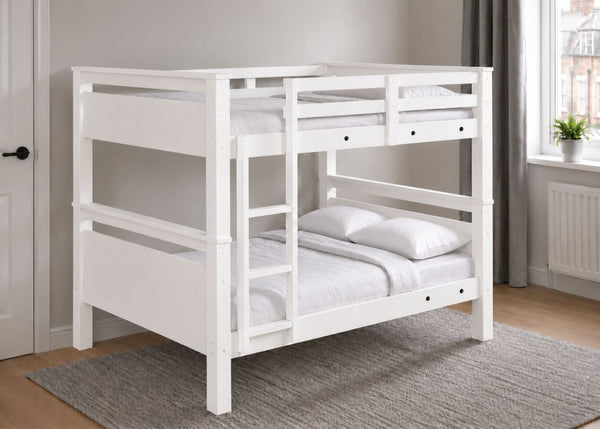 Langham Wooden Quad Bunk with Mattresses in White Finish (Universal Ladder)