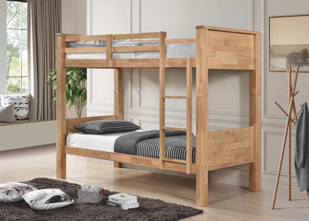 Langham HD Bunk Bed in Oak Finish, with Mattresses