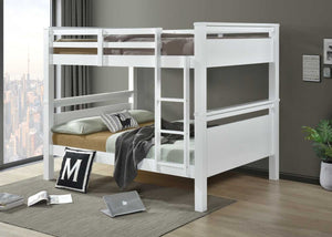 Langham Quad Wooden Bunk Bed with Mattresses in White, Double over Double