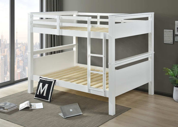 Strong Wooden Quadruple Bunk with Panel Headboards and Extra Thick 29mm Slats, in White