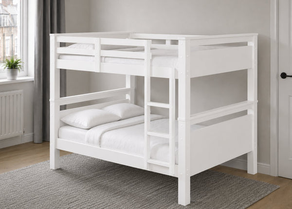 Langham Wooden Quad Bunk with Mattresses in White Finish