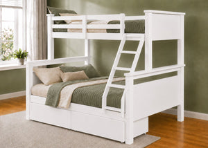 Langham Triple Bunk in White with 2 Wooden Storage Drawers