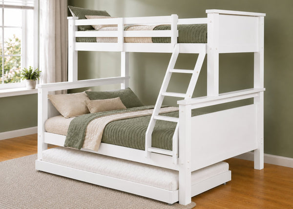 Langham Triple Bunk in White with Trundle and Mattress