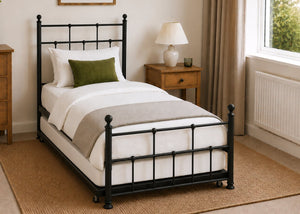 Letton Black Metal Bed in Single Size with Finial Tops