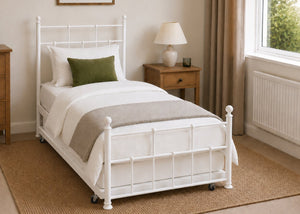 Letton White Metal Bed in Single Size with Underbed Trundle
