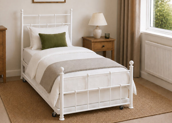 Letton White Metal Bed in Single Size with Underbed Trundle