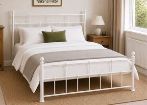 Letton White Metal Bed in Double Size with Finial Tops