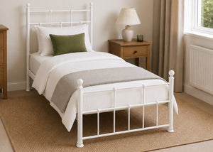 Letton White Metal Bed in Single Size with Finial Tops