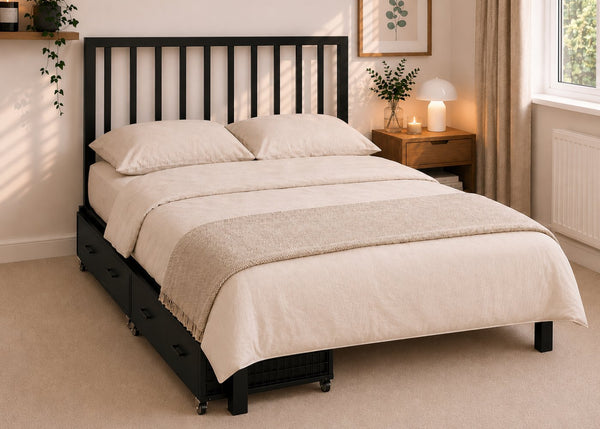 Mandy Black Metal Bed in Double Size with Underbed Drawers