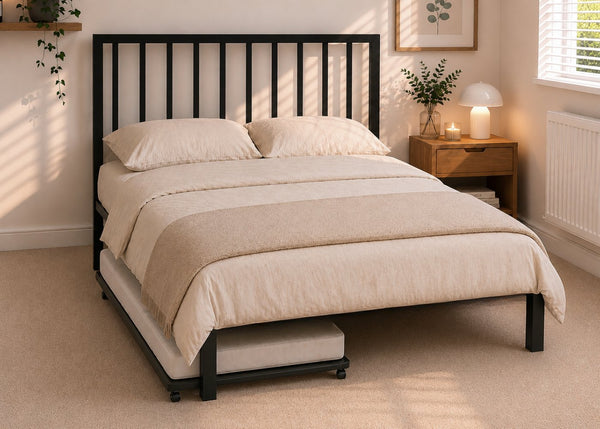 Mandy Black Metal Bed with Underbed Trundle