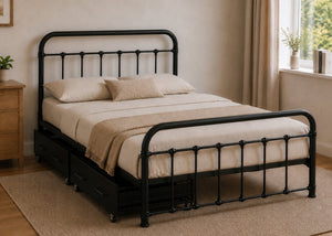 Melton Black Metal Bed in Double Size with Underbed Drawers