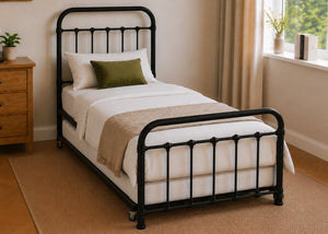 Melton Single Metal Bed in Black with Underbed Trundle