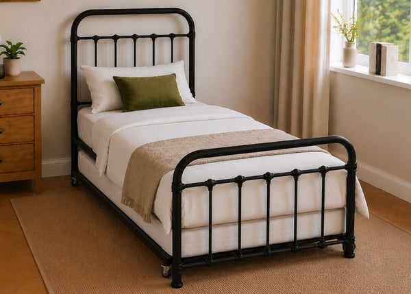 Melton Single Metal Bed in Black with Underbed Trundle