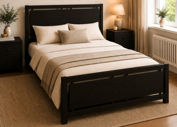 Messina Double Wooden Bed Finished in Black Ash