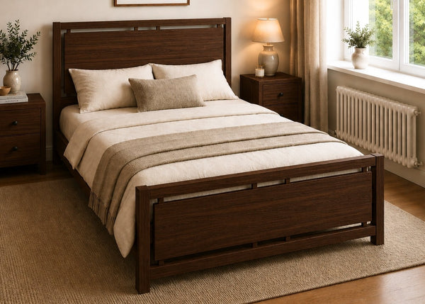 Messina Double Wooden Bed Finished in Chocolate
