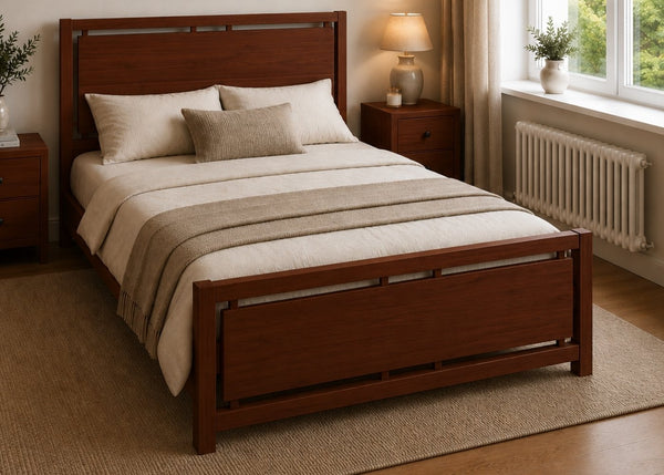 Messina Double Wooden Bed Finished in Mahogany