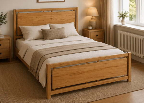 Messina Double Wooden Bed Finished in Oak