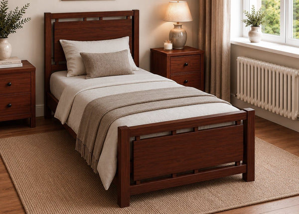 Messina Single Wooden Bed Finished in Mahogany
