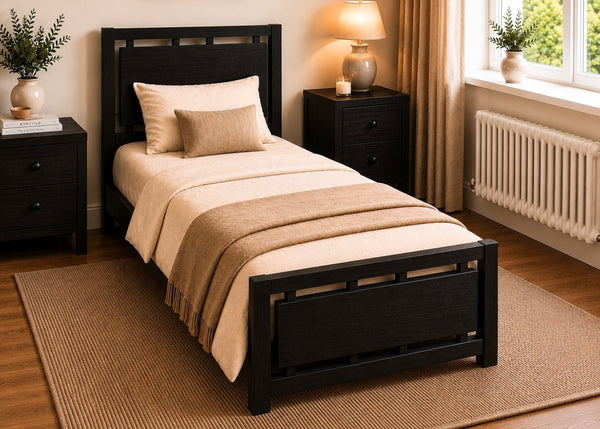 Messina Single Wooden Bed Finished in Black