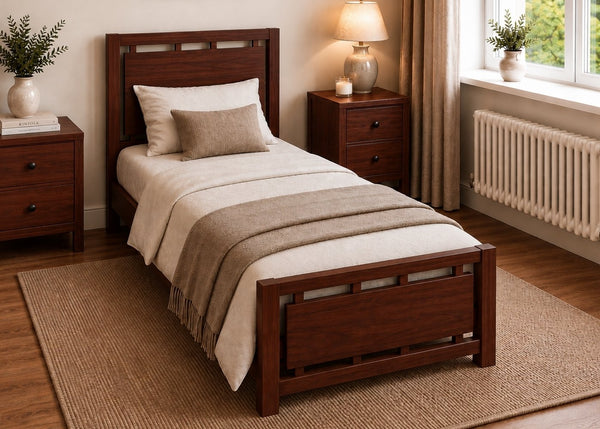 Messina Single Wooden Bed Finished in Mahogany
