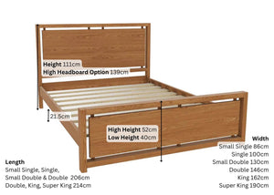 Messina Solid Oak Bed Dimensions