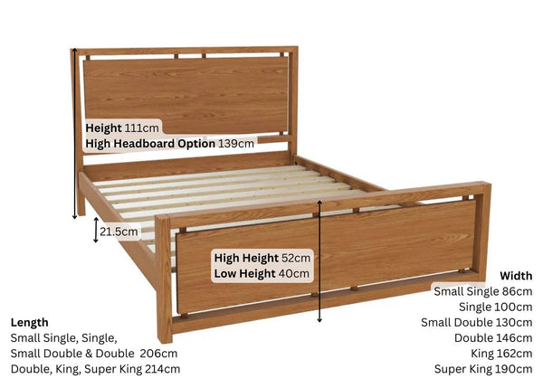 Messina Solid Oak Bed Dimensions